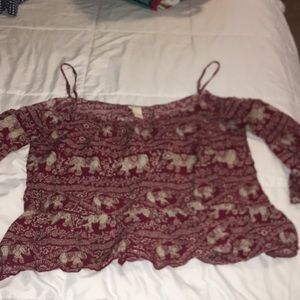 F21 Elephant print cold shoulder top